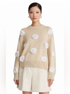 Lafayette 148 New York Feather Fringe Crochet Silk-Blend Sweater Women's Beige S